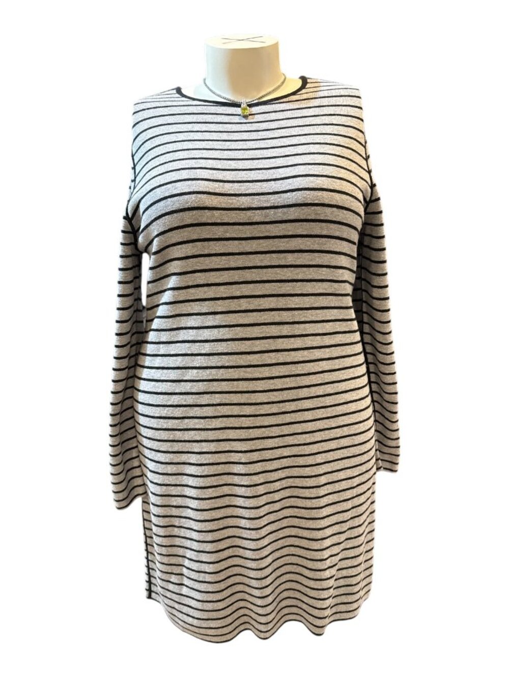 J. Jill Sz 1X Black & Gray Striped & Black Solid Reversible Long Slv Knit Dress